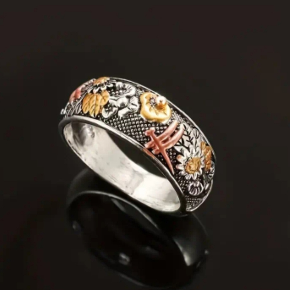 Silver Gold Rose Vintage Style Ring